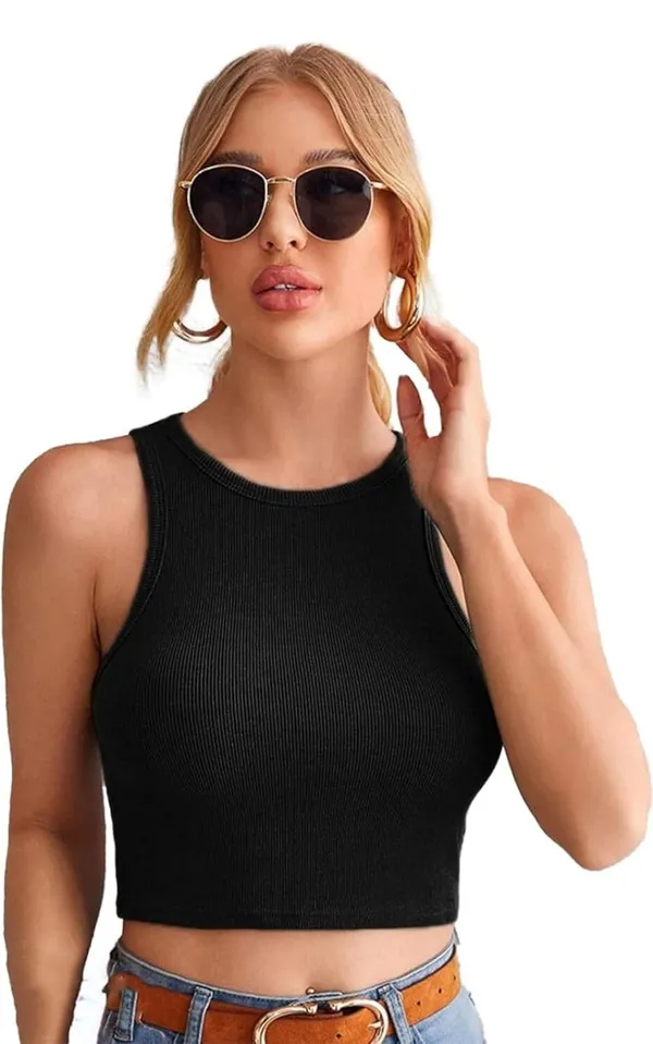 Black_Cotton_Slim_Fit_Ribbed_Crop_Tank_Top_For_Women