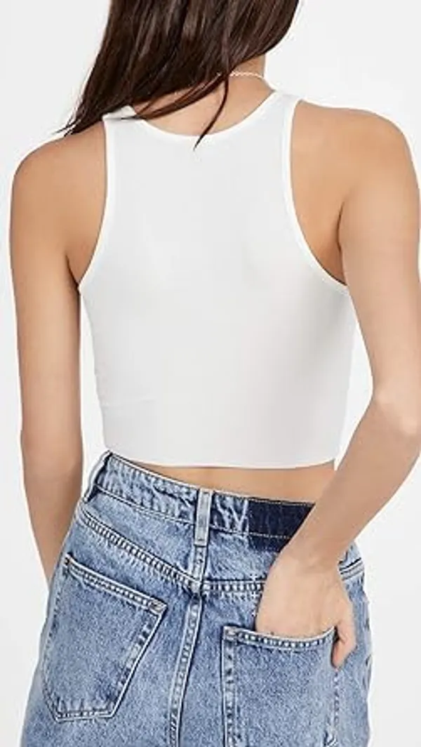 White_Cotton_Slim_Fit_Ribbed_Crew_Neck_Crop_Tank_Top_For_Women