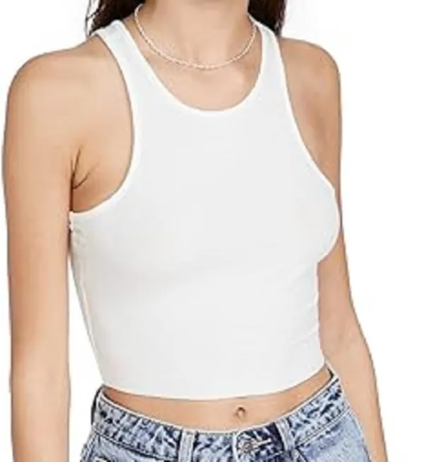 White_Cotton_Slim_Fit_Ribbed_Crew_Neck_Crop_Tank_Top_For_Women