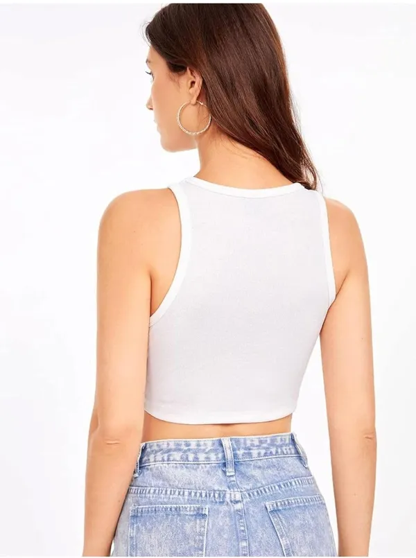 White_Cotton_Slim_Fit_Ribbed_Crew_Neck_Crop_Tank_Top_For_Women