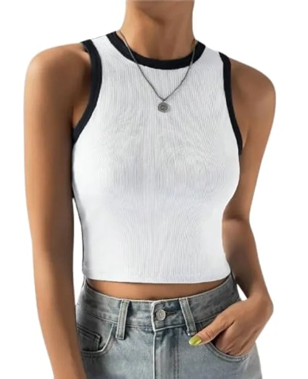 Black_White_Cotton_Slim_Fit_Ribbed_Sleeveless_Crop_Tank_Top_For_Women