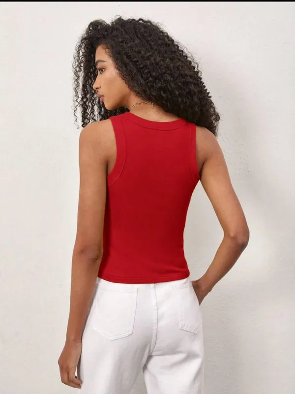 Red_Cotton_Ribbed_Slim_Fit_Bow_Print_Tank_Top_For_Women