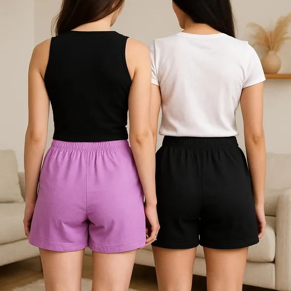 Black_Lavender_Cotton_High-Waist_Lounge_Shorts_For_Women