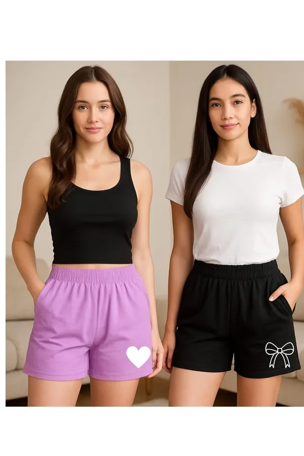 Black_Lavender_Cotton_High-Waist_Lounge_Shorts_For_Women