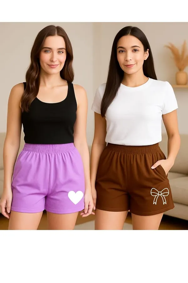 Brown_And_Lavender_Cotton_High-Waist_Lounge_Shorts_For_Women