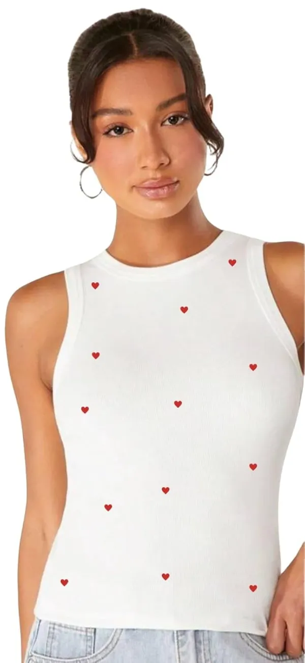 White_Cotton_Sleeveless_Heart_Print_Tank_Top_For_Women