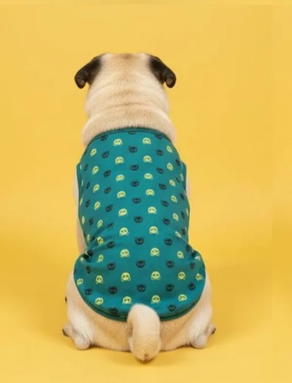Green_Cotton_Penguin_Print_Sleeveless_T-Shirt_For_Dogs