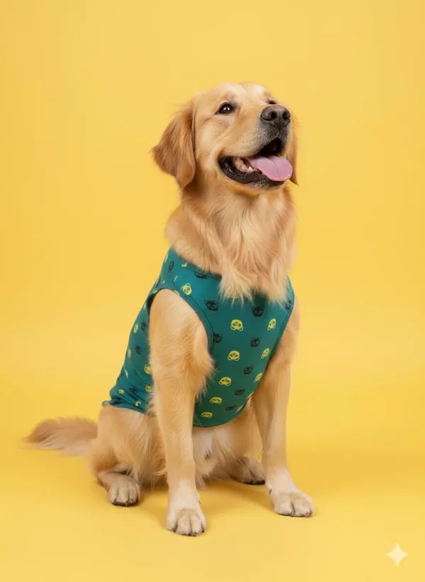 Green_Cotton_Penguin_Print_Sleeveless_T-Shirt_For_Dogs