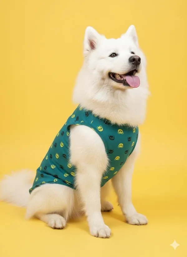 Green_Cotton_Penguin_Print_Sleeveless_T-Shirt_For_Dogs