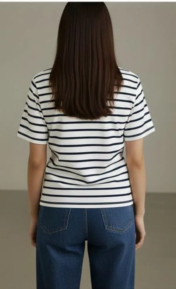 White_Cotton_Striped_Casual_T-Shirt_For_Women