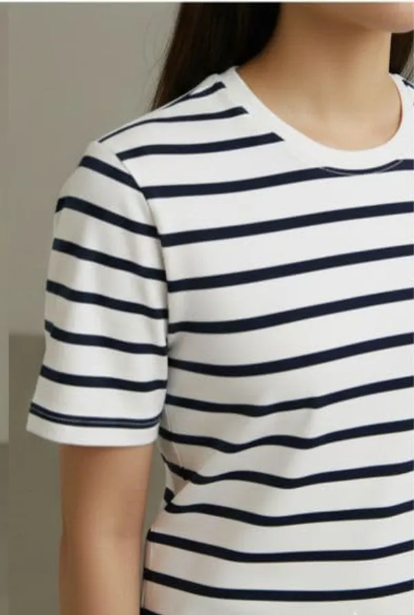 White_Cotton_Striped_Casual_T-Shirt_For_Women