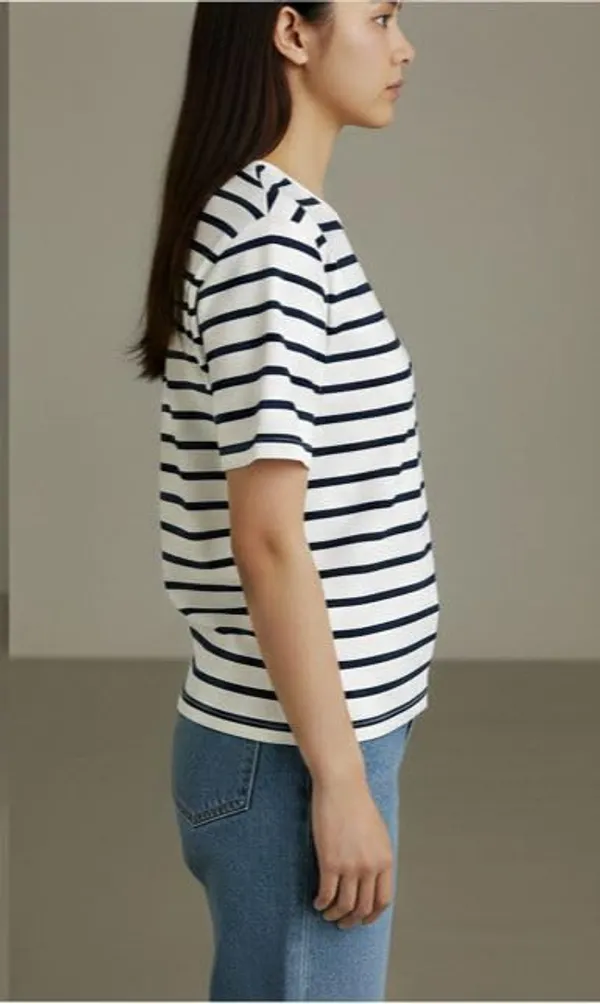 White_Cotton_Striped_Casual_T-Shirt_For_Women