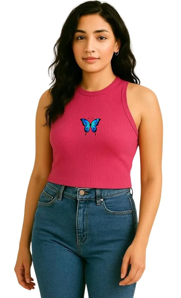 Pink_Cotton_Sleeveless_Butterfly_Graphic_Tank_Top_For_Women