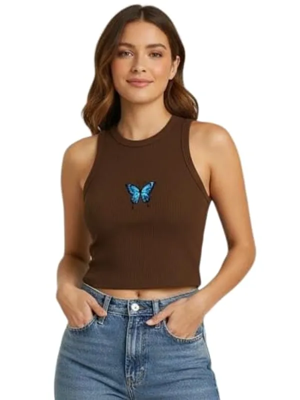 Brown_Cotton_Graphic_Print_Sleeveless_Tank_Top_For_Women