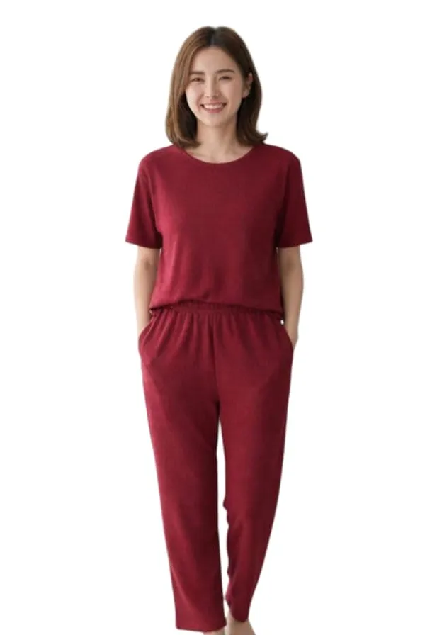 Maroon_Cotton_Printed_Top_Pyjama_Night_Suit_Set_For_Women