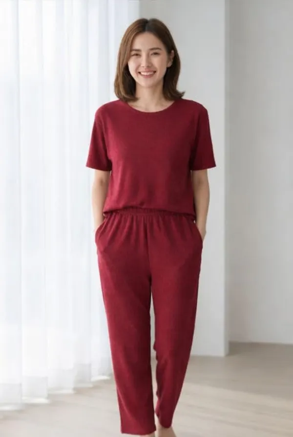 Maroon_Cotton_Printed_Top_Pyjama_Night_Suit_Set_For_Women