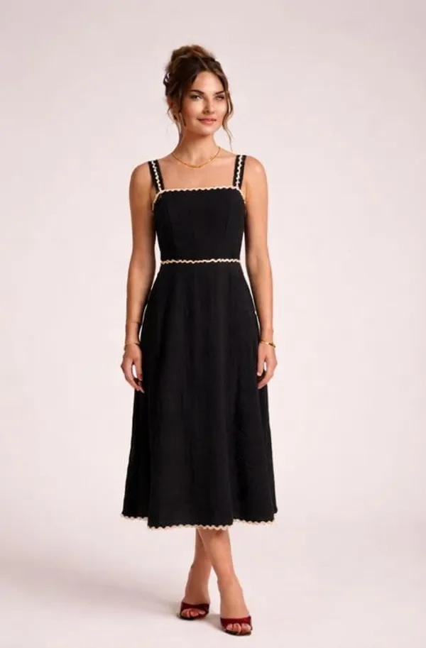 Black_Cotton_Blend_Zig_Zag_Print_Midi_Dress_For_Women