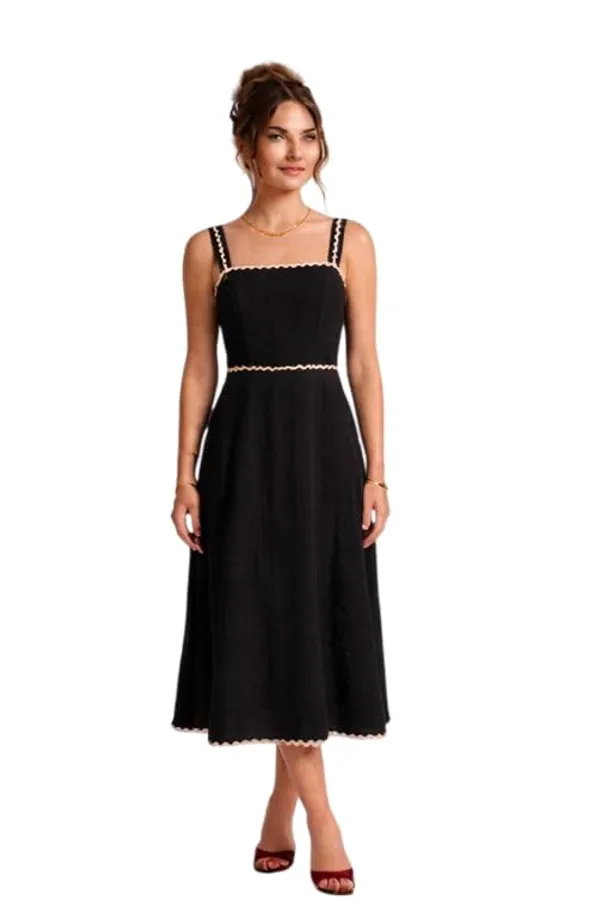 Black_Cotton_Blend_Zig_Zag_Print_Midi_Dress_For_Women