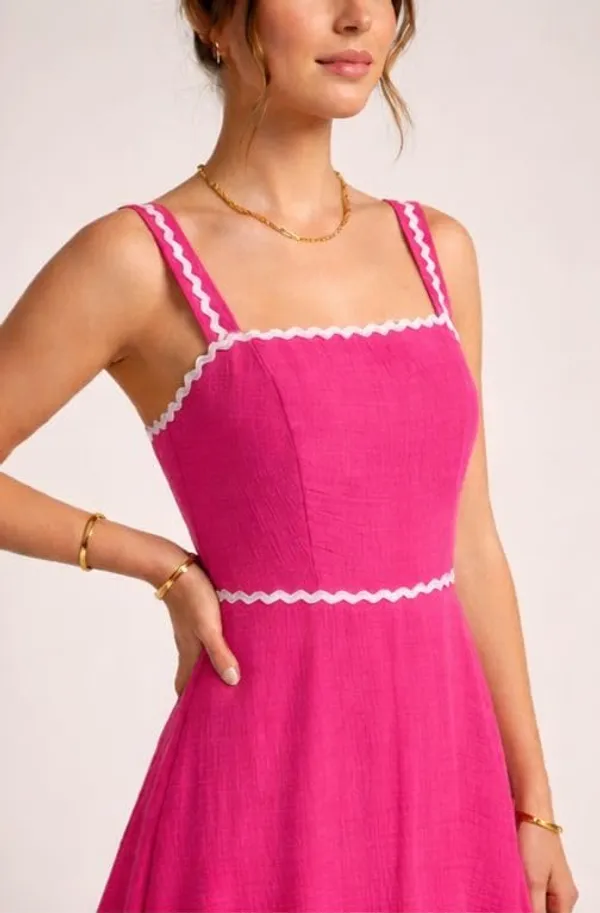 Hot_Pink_Cotton_Blend_Zig_Zag_Print_Midi_Dress_For_Women