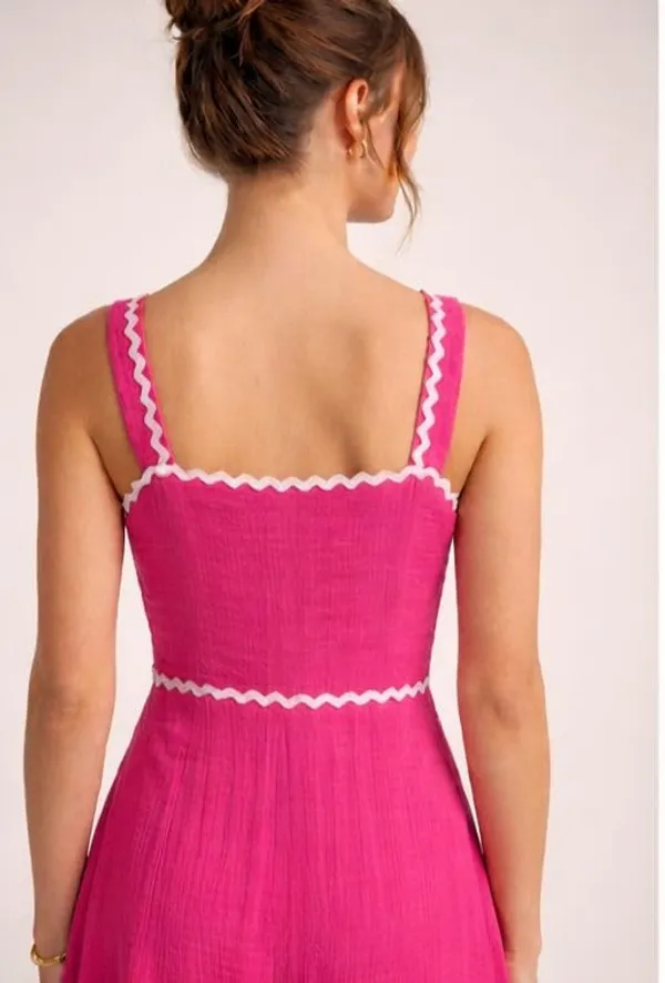 Hot_Pink_Cotton_Blend_Zig_Zag_Print_Midi_Dress_For_Women