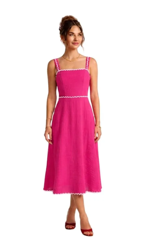 Hot_Pink_Cotton_Blend_Zig_Zag_Print_Midi_Dress_For_Women