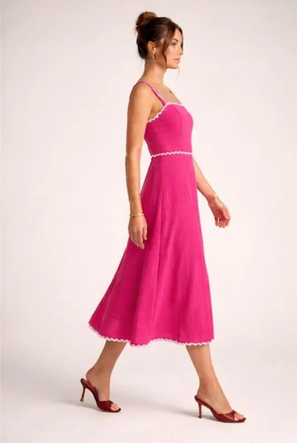 Hot_Pink_Cotton_Blend_Zig_Zag_Print_Midi_Dress_For_Women
