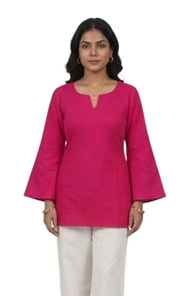 Pink_Cotton_Cambric_Back_Lace-Up_Kurti_For_Women