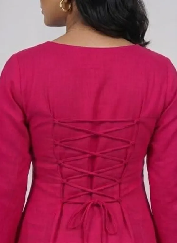 Pink_Cotton_Cambric_Back_Lace-Up_Kurti_For_Women