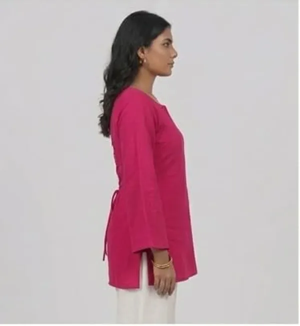 Pink_Cotton_Cambric_Back_Lace-Up_Kurti_For_Women
