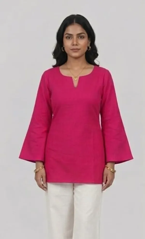 Pink_Cotton_Cambric_Back_Lace-Up_Kurti_For_Women