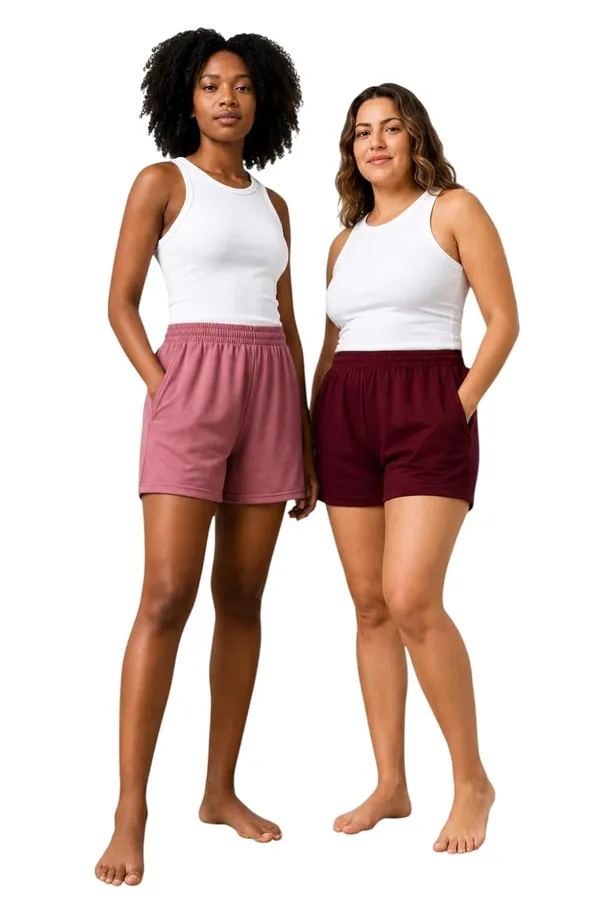 Onion_Maroon_Cotton_Lycra_Shorts_For_Women_(Pack_Of_2)
