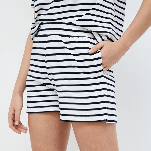 White_Cotton_Striped_Short_Sleeve_Pajama_Set_For_Women