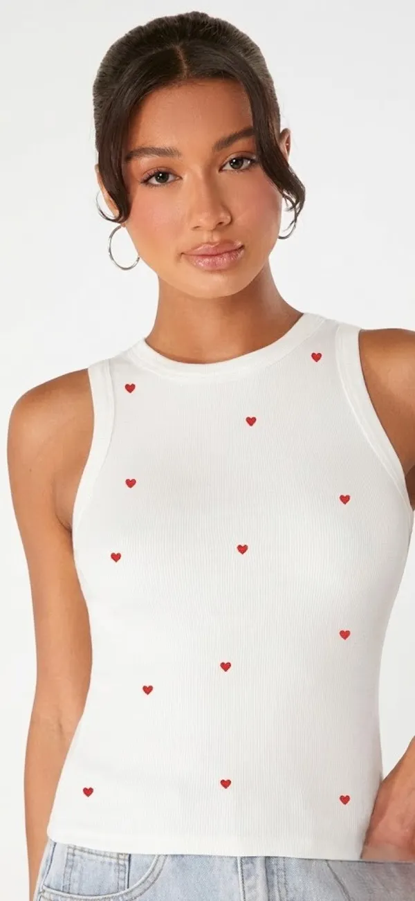 White_Cotton_Sleeveless_Heart_Print_Tank_Top_For_Women