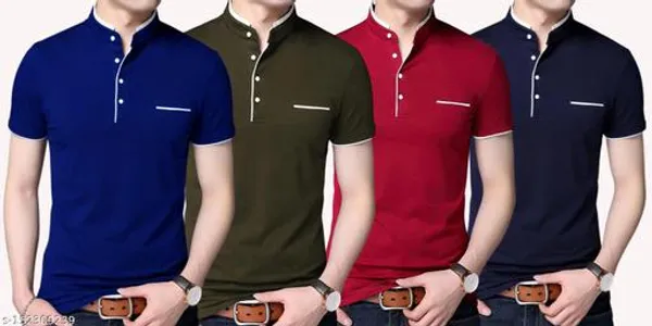 Lets_Shine_Handsome_T_Shirts_Combo_Pack_Of_4_Royal_Blue_Olive_Red_Navy_Blue