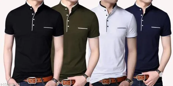 Lets_Shine_Handsome_T_Shirts_Combo_Pack_Of_4_Black_Olive_White_Navy_Blue