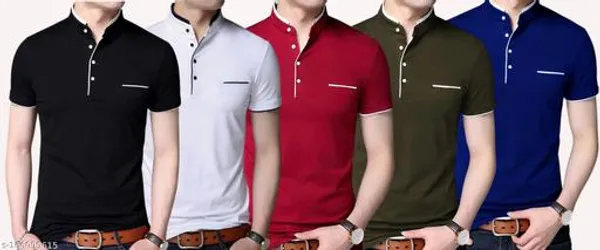Lets_Shine_Smart_T_Shirts_Of_5_Piece_Combo_Made_Up_Of_Pure_Cotton_Regular_Casual_Formal_Partywear_Black_White_Red_Olive_Blue_Color