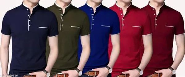 Lets_Shine_Smart_T_Shirts_Of_5_Piece_Combo_Made_Up_Of_Pure_Cotton_Regular_Casual_Formal_Partywear_Navy_Olive_Blue_Red_Maroon_Color