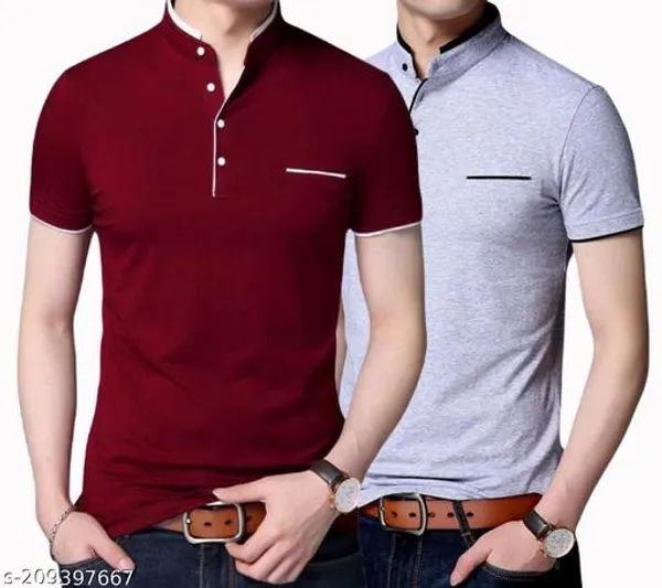 Maroon_And_Grey_Cotton_Casual_T-Shirt_For_Men_Pack_Of_2