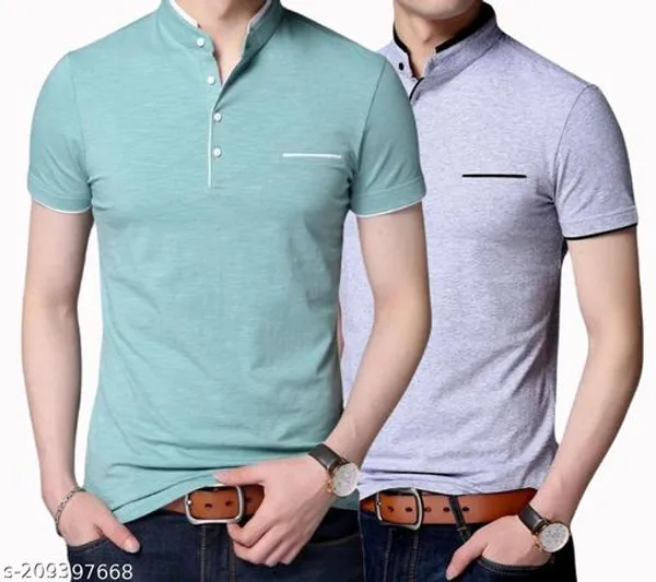 Lets_Shine_Charming_T_Shirts_For_Men_And_Boys_For_Regular_Casual_Official_Formal_And_Partywear_Combo_Pack_Of_2_(Grey_And_Sea_Green)