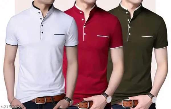 Lets_Shine_Handsome_T_Shirts_For_Men_For_Regular_Casual_Partywear_And_Fromal_Use_Pack_Of_3_Of_Colours_White_Red_And_Olive