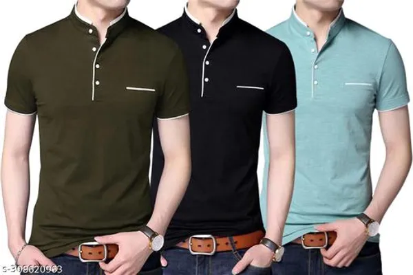 Olive_Black_Sea_Green_Cotton_Solid_T_Shirt_Pack_Of_3_For_Men
