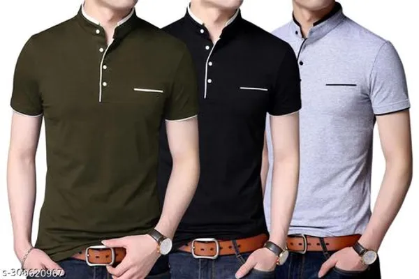Lets_Shine_Handsome_T_Shirts_For_Men_Made_Up_Of_Cotton_Combo_Pack_Of_3_Used_For_Regular_Casual_Formal_Party_Olive_Black_Grey