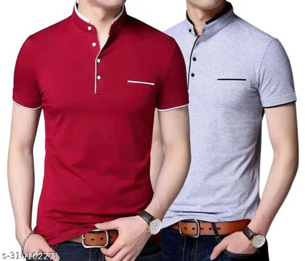 Grey_And_Red_Cotton_Regular_Fit_T-Shirt_For_Men_Pack_Of_2