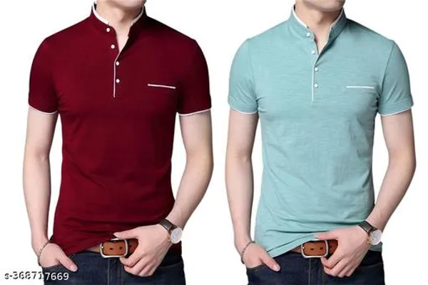 Lets_Shine_Charming_T_Shirts_For_Men_And_Boys_For_Regular_Casual_Official_Formal_And_Partywear_Combo_Pack_Of_2_(Maroon_And_Sea_Green)