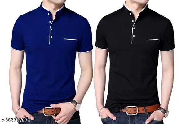 Royal_Blue_And_Black_Cotton_Regular_Fit_T_Shirt_For_Men_Pack_Of_2
