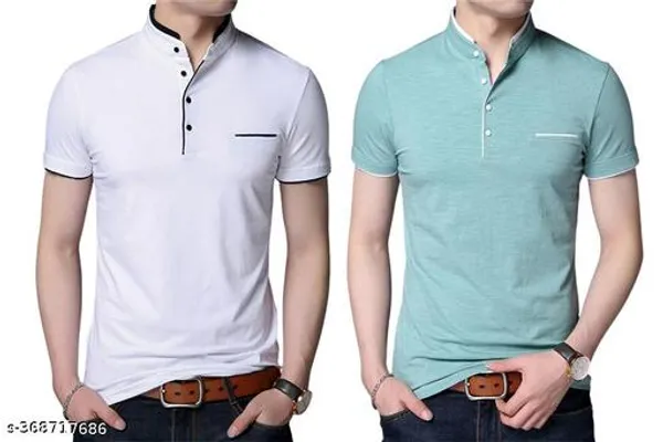 Lets_Shine_Charming_T_Shirts_For_Men_And_Boys_For_Regular_Casual_Official_Formal_And_Partywear_Combo_Pack_Of_2_(White_And_Sea_Green)