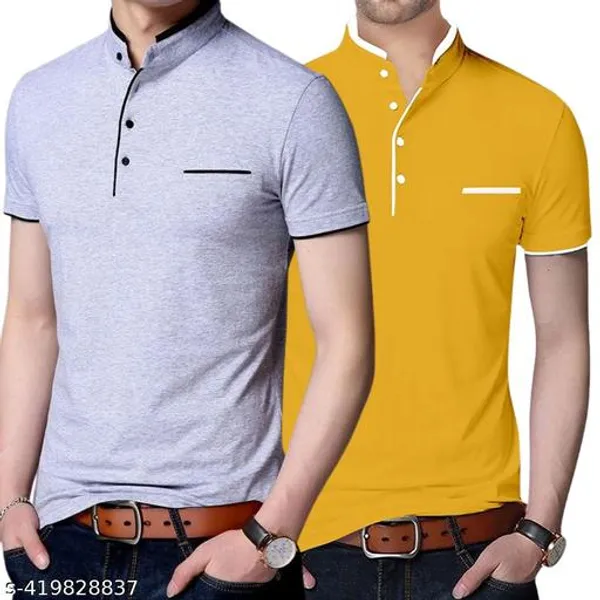 Lets_Shine_Handsome_T_Shirts_Pack_Of_2_Used_For_Regular_Formal_Casual_Partywear_Of_Colour_Yellow_Grey
