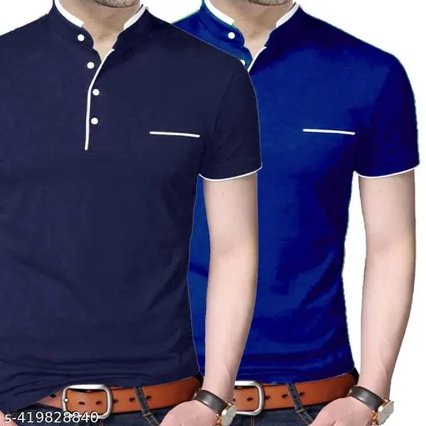 Navy_Blue_And_Royal_Blue_Cotton_T_Shirt_For_Men_Pack_Of_2