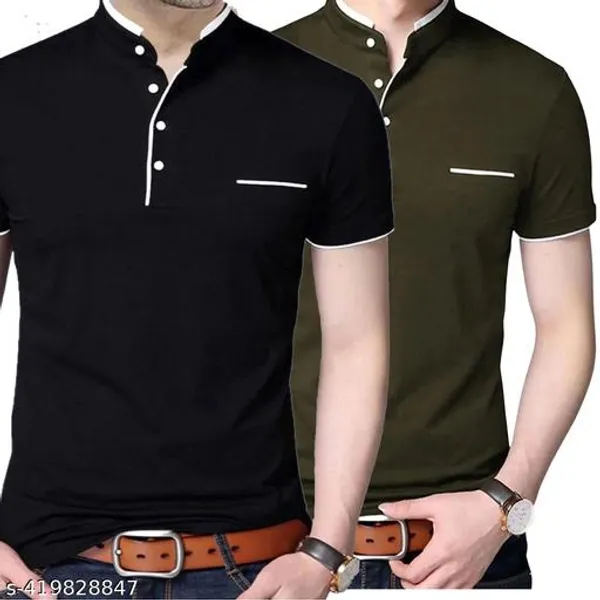 Lets_Shine_Charming_T_Shirts_For_Men_And_Boys_For_Regular_Casual_Official_Formal_And_Partywear_Combo_Pack_Of_2_(Blackandolive)