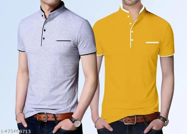 Lets_Shine_And_Handsome_Mandarin_Collar_Half_Sleeve_T_Shirt_For_Men_Used_For_Regular_Formal_Casual_Partywear_With_Combo_Pack_Of_2_Colour_Seagreen_Yellow